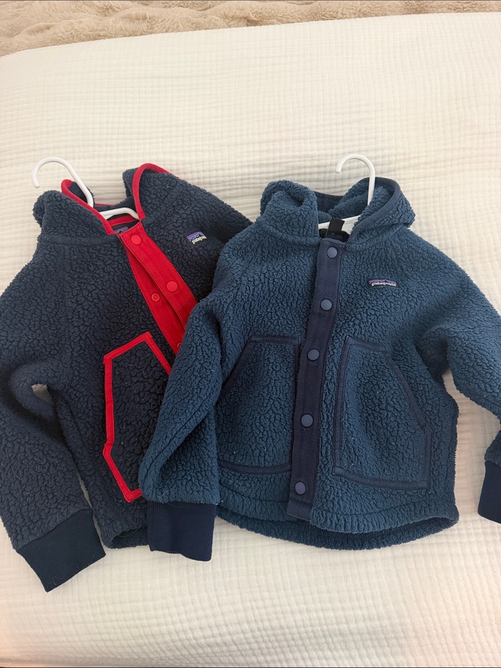 Patagonia Kids Navy Sherpa Hooded Jacket with Red Trim